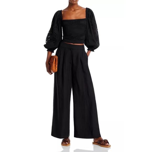 Farm Rio Cotton Embroidered Puff Sleeve Blouse Black Boho sz Large NWT - Picture 11 of 11